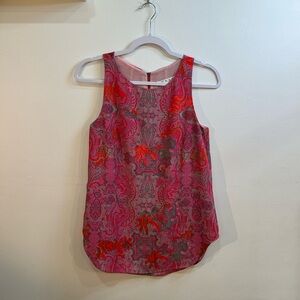CAbi Pink and Gray Floral Tank Top